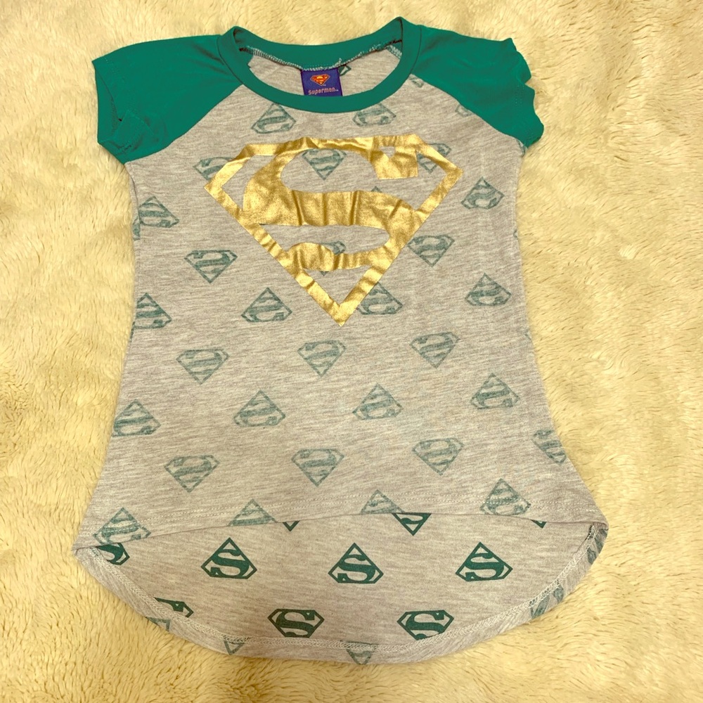 SUPERMAN girls T-shirt green - size S(6/6X)